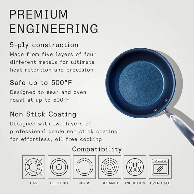 Made In Cookware - ProCoat 8" Non Stick Frying Pan (Harbour Blue) - 5 Ply Stainless Clad Nonstick - Professional Cookware - Induction Compatible