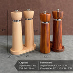 Wooden Pepper Grinder – Refillable Pepper Mill with Adjustable Upgraded Large Size Ceramic Burr – Manual Salt Grinder with Beech Wood Body – 8.3” Tall (Chestnut)