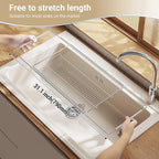 Stainless Steel Extendable Dish Drying Rack - Over Sink, Vegetable & Fruit Rinse Rack, Foldable, Space-Saving, Premium 304 Stainless Steel