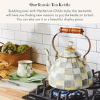 MACKENZIE-CHILDS Enamel Tea Kettle, Stylish Tea Kettle for Stovetop, Grey-and-White Sterling Check, 3 Quarts