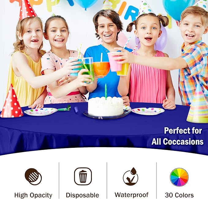 Exquisite Party Solids 12-Pack Premium Plastic Tablecloth 84in. Round Table Cover - Navy Blue