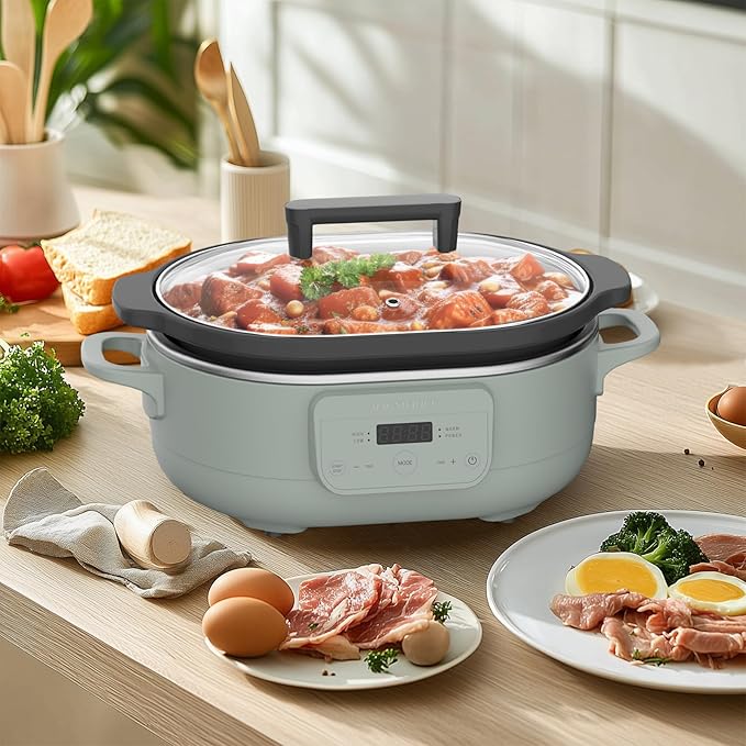 6 Quart Programmable Slow Cooker Removable Healthy Nonstick Pot - Small Kitchen Appliance for Family Dinners - Serves 6+ People - Heat Settings: Keep Warm Olive
