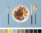 Romanstile Cloth Placemats Set of 6-12 x 18 Inch, Heat Resistant Double Layered Thickened Burlap Place Mats, Washable Faux Linen Farmhouse Table Mats for Kitchen/Dining/Party/Outdoor, Blue