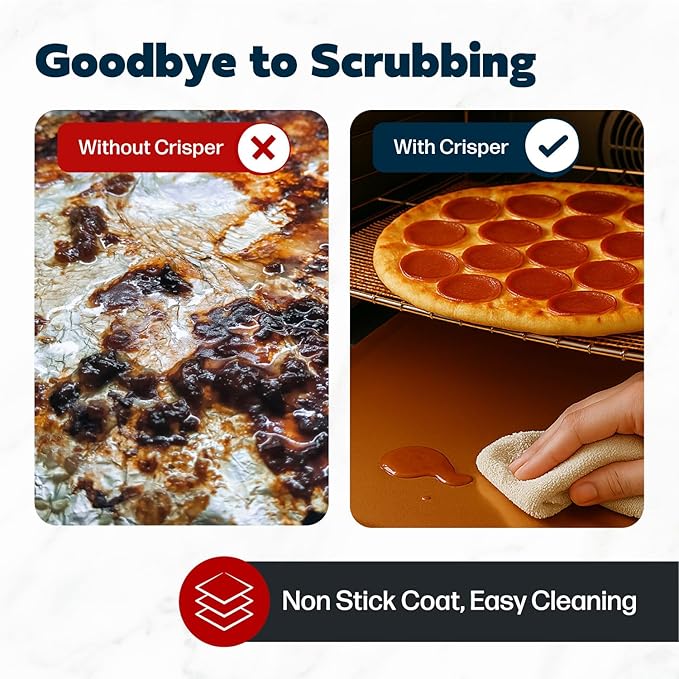 Cooks Innovations Toaster Oven Non Stick Liner & Crisper Set - Get Crispy Food Every Time - Easy Clean Up - Premium Crisping Sheet with Nonstick Oven Liner for Toaster Oven (9 x 11)