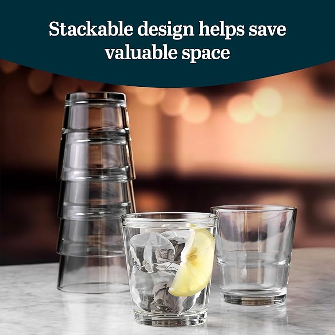 Libbey 15790 Restaurant Basics Stacking 9 oz Pint Glasses Set of 12, All Purpose Heavy Duty Glasses, Durable and Dishwasher-Safe Glass Drinkware