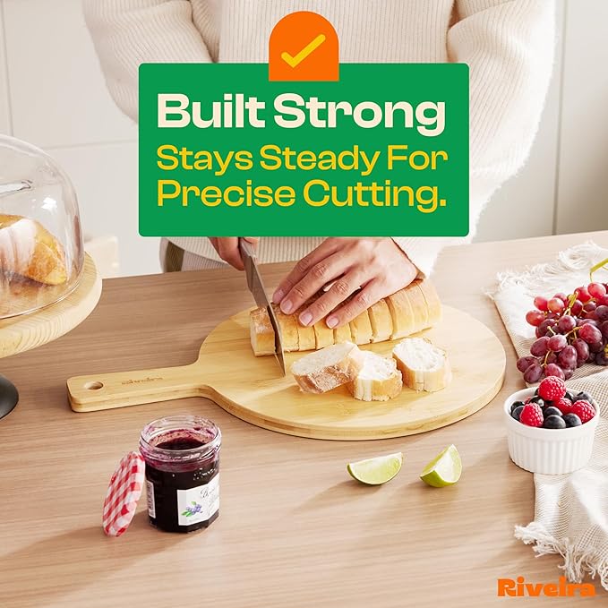 Riveira White Bamboo Wood Cutting Board – Gourmet Bamboo Grandeur: 17 x 12 Wooden Cutting Board – Wooden Cutting Boards For Kitchen Decorative – Innovative Juice Grooves Wooden Chopping Board