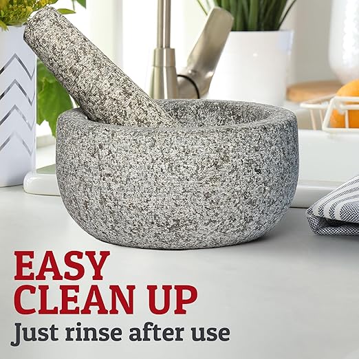 Priority Chef Heavy Duty Extra Large Mortar and Pestle Set, 4 Cup, Hand Carved from Natural Granite, Make Fresh Guacamole, Salsa, Pesto, Stone Grinder Bowl, Herb Crusher, Spice Grinder, Grey