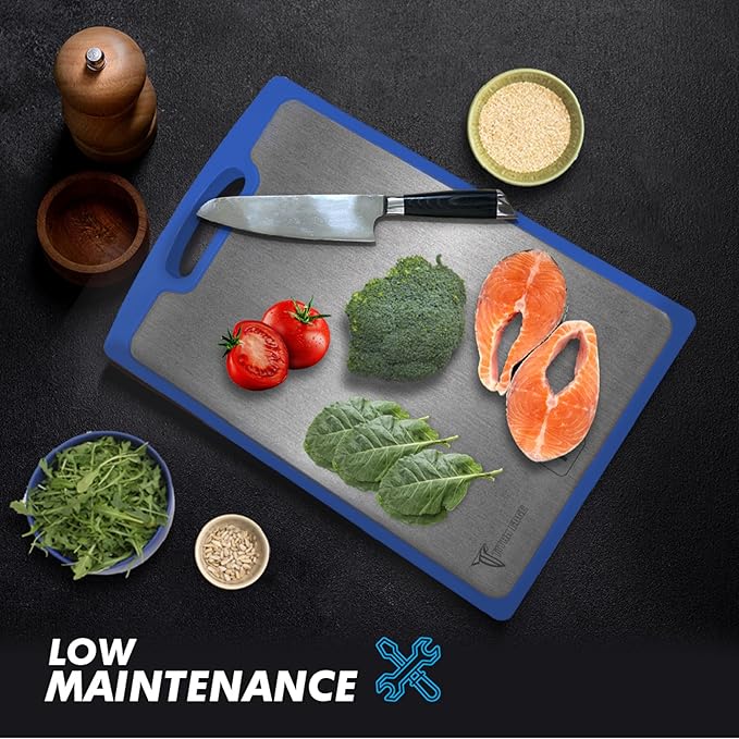 Titanium Cutting Boards for Kitchen - Dual-Sided Cutting Board with Pure Titanium and Wood Surface, Durable Chopping Board, Easy to Clean with Juice Groove - Large 15 x 10 (Blue)