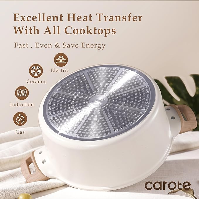 CAROTE 6 Qt Nonstick Stock Pot with Lid Soup Pot, 6 Quart with Lid, Casserole Super Easy to Clean Non Stick Cooking Pot Cookware PFOA Free, White Granite
