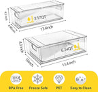 4 Pack Refrigerator Organizer Bins with Pull-out Drawer Stackable Clear Fridge Drawer Organizer Fruit Vegetable Storage Containers for Kitchen Pantry Organization (2 Large+2 Small)