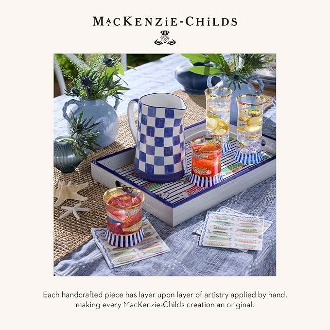 MACKENZIE-CHILDS Tumbler Glasses, Elegant Drinkware, Glasses with Gold Rim, 8 Ounces, Set of 2, Go Fish