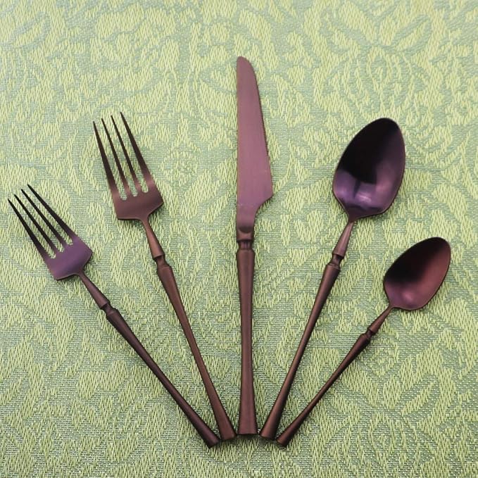 Gugrida Unique & Beautiful Flatware Set - 5 Piece Iridescent Silverware Sets | 18/10 Stainless Steel Reusable Cutlery Set | Purple Utensils Service For 1 with Dessert Fork, Knife, Spoon, Dinner Fork