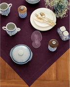 Solino Home Linen Tablecloth 52 x 52 Inch - 100% Pure Linen Square Table Throw - Athena, Machine Washable Chambray Burgundy Tablecloth for Summer, Fall, Autumn