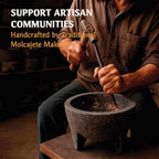 Elly Mexican Molcajete 8in, Handmade with Natural Volcanic Stone, Mortar and Pestle Set for Guacamole, Spices, Salsa, Pesto & More, Authentic Lava Rock, Includes Free Tortilla Warmer