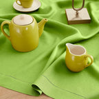 Solino Home Linen Tablecloth for Rectangle Tables 60 x 108 Inch - Classic Hemstitch 100% Pure Linen Lime Green Table Cloth - Machine Washable Cloth Tablecloth for Summer