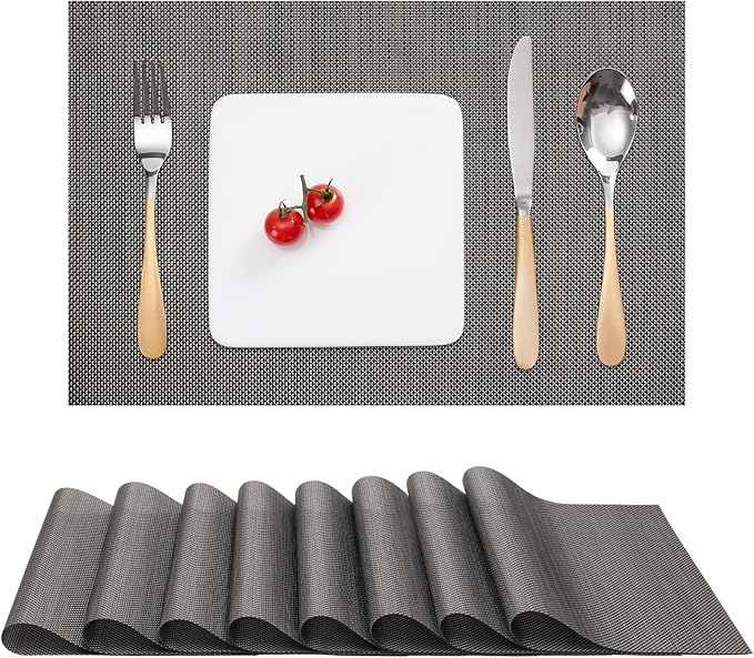 Myir JUN Placemats Set of 8, Vinyl Woven Placemats Place Mats Indoor Set of 8 Washable Table Mats Non-Slip Place mats for Dining Table (Dark Brown, Set of 8)