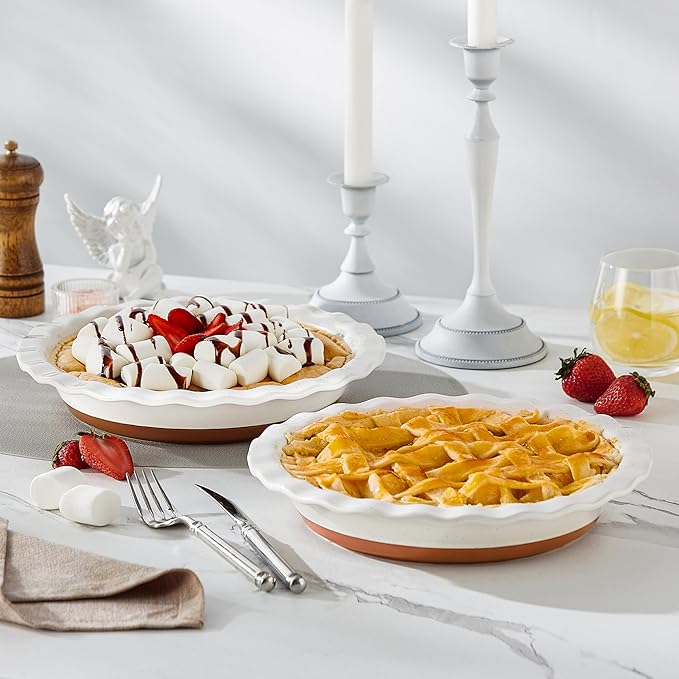 MALACASA Ceramic Pie Pan for Baking - 9 Inch Quiche Baking Dish Nonstick Pie Plate, Deep Dish Scratch-Resistant Pie Pan for Apple Pie Pot Pie, Series TARA