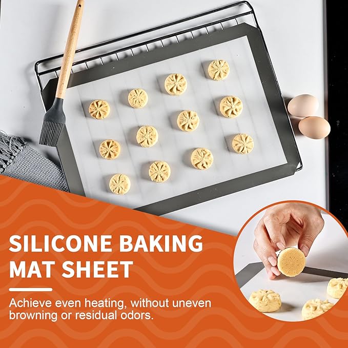 KitchenRaku Silicone Baking Mat Set of 3, 2 Half Sheets (16.5"x11.6") + 1 Quarter Baking Sheet Reusable Silicone Cooking Mat, BPA Free Baking Sheet for Cookies, Macarons Bread & Pastry