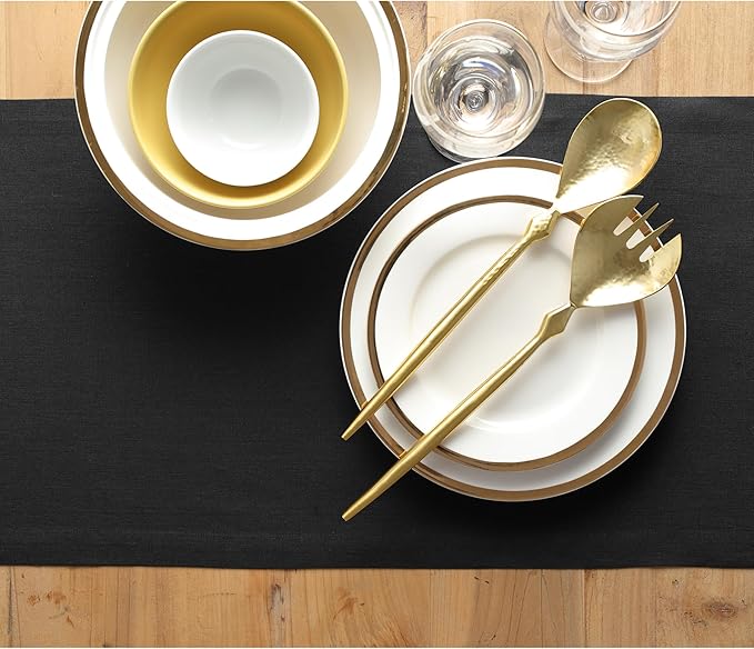 Solino Home Linen Black Table Runner 132 Inches Long - 100% Pure Linen Extra Long Table Runner 14 x 132 Inch for Summer, Fall, Autumn, Halloween - Fete