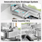 Dish Drying Rack, 304 Stainless Steel Dish Racks for Kitchen Counter, Dish Drainers with Automatic Drainage, Utensil Holder & Cups Holder, Space Saving Kitchen Organizer, Gray