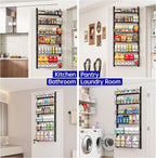 MIAOLI Over the Door Organizer, Black 6-Tier Pantry Door Organizer with Adjustable Basket, Hanging Spice Rack Cabinet Door Shelves, Laundry Room Organization and Storage