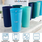 US Acrylic Newport 32 ounce Unbreakable Plastic Stackable Iced-Tea Tumblers in 4 Coastal Colors | Set of 12 Drinking Cups | Reusable, BPA-free, Made in the USA, Top-rack Dishwasher and Microwave Safe