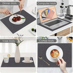 Charcoal Grey Placemats Set of 6, Cotton Ribbed Tabletop, Non-Slip Wrinkle Free Kitchen Table Mats for Dining Table, 13x19 Inch