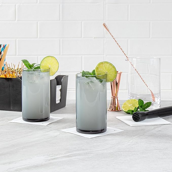 Restaurantware-Vetri 16 Ounce Tall Drinking Glasses, 24 Dishwashable Beverage Glasses - No-Lead, Elegant, Gray Glass Tumblers, Ideal For Water, Juice Beer, Cocktails, Liquor, Iced Tea, And More