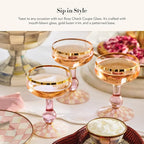 MACKENZIE-CHILDS Coupe Glass, Decorative Stemmed Cocktail Glass, 11 Ounces, Pink-and-White Rosy Check