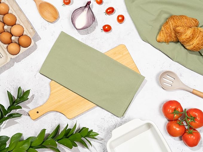 Sage Green Flour Sack Tea Towels - 100% Organic Cotton, 5 Pack, 27"x27", Highly Absorbent Dish Towels - Versatile Kitchen Towels for Baking - Customizable and Easy to Embroider (5 Pack - Sage Green)