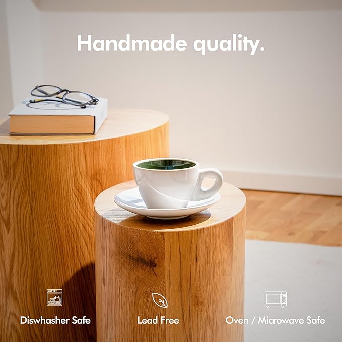 KIVY Cappuccino cups [4x 8oz] - Thick-walled stoneware cappuccino cup set for latte art - Latte mugs - Latte cup set - Small coffee cups - Latte art cup - Ceramic latte cup and saucer set of 4