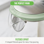 GreenLife 1.7 Liter Glass Electric Kettle, Easy One Touch Use, Quick Heating, Filtered Spout, LED Base, Auto Shut-Off, Cordless Serving, Coffee and Tea, Sage Green