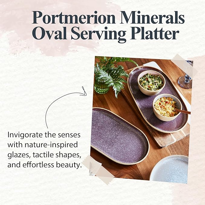 Portmeirion Minerals Oval Dish (12"x 6.4") - Stoneware Tableware with Unique Amethyst Glaze - Contemporary Dining & Essential Scandinavian Entertaining, Durable Ceramic Server for Meals & Gatherings