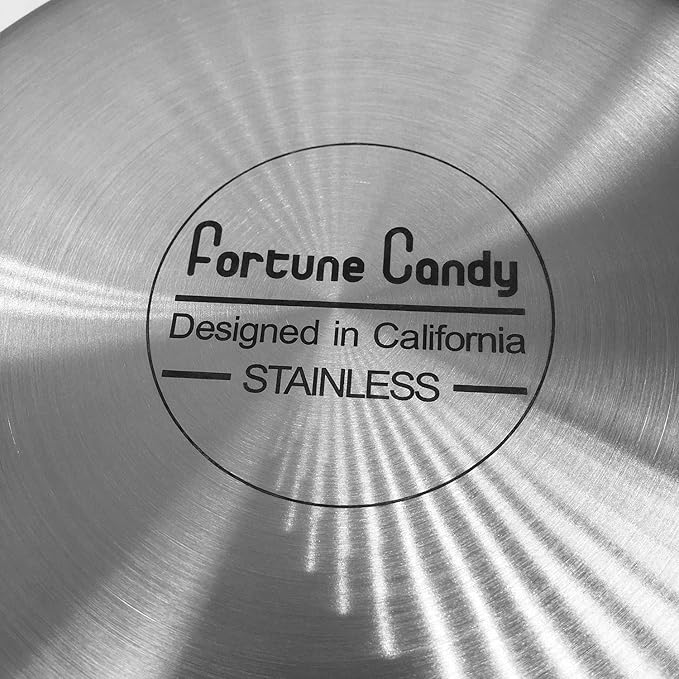 Fortune Candy 8-Inch Fry Pan with Lid, 3-ply Skillet, 18/8 Stainless Steel, Dishwasher Safe, Induction Ready, Silver