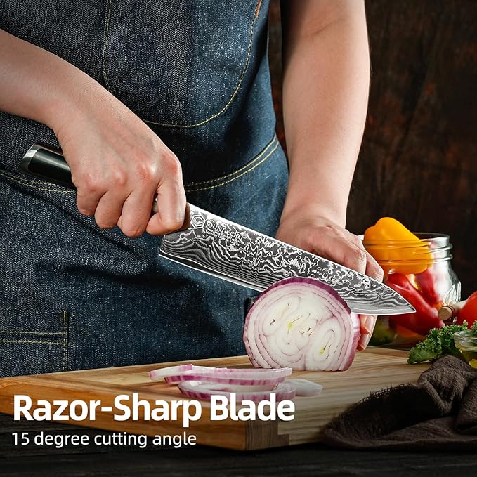 Sunnecko 8 Inch Chef Knife Professional, Sharp Kitchen Knife Damascus Chefs Knife Vg10 High Carbon Stainless Steel