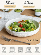 YHOSSEUN 9.75" Pasta Bowls Set of 4, 50 OZ Large Salad Bowl Pasta Plates, Ceramic Serving Bowl Plate White Soup Bowls, Embossed Morning Glory