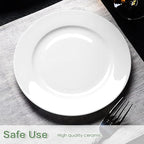 bestone 8 Inch Porcelain White Salad Plates Set, Porcelain Dessert/Salad Plate，Classic Round with Wide Rim, Lead-Free,Dishwasher, Microwave, Freezer, Oven Safe, for Everyday Use-Set of 6