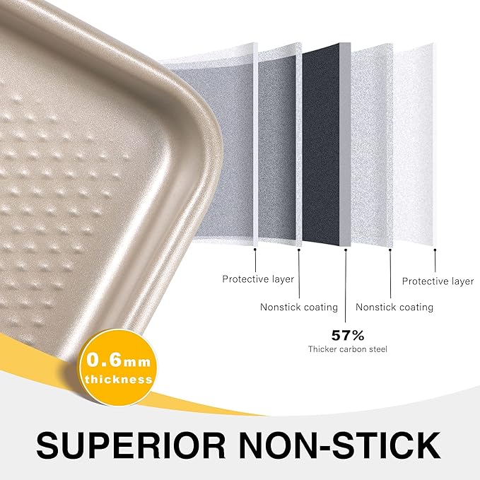 Half Cookie Sheet Pan for Baking - HONGBAKE Nonstick Baking Sheet with Diamond Texture Surface, 57% Thicker Carbon Steel Commercial Cookie Trays for Oven