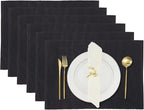 RAJRANG Black Placemats Set of 6 - Cotton Ribbed Tabletop, Non-Slip Wrinkle Free Kitchen Table Mats for Dining Table, 13x19 Inch