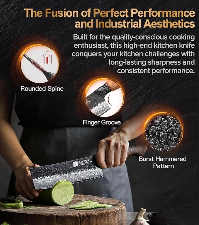 XINZUO 7 Inch Nakiri Knife, Hand Forged Damascus Steel Asian Chopping Chef Knife, Professional Meat Vegetable Kitchen Knife,Comfortable Grip White Oak Handle Usuba Knife