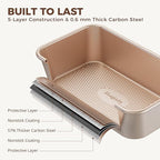 HONGBAKE 9-Piece Baking Pans Set Nonstick, Stackable Non Toxic Bakeware Sets with Diamond Texture, Oven Pan Set for Cooking, Includes Cookie Sheet with Rack, Cake Pan, Roasting Pan, Muffin Tin, Gold