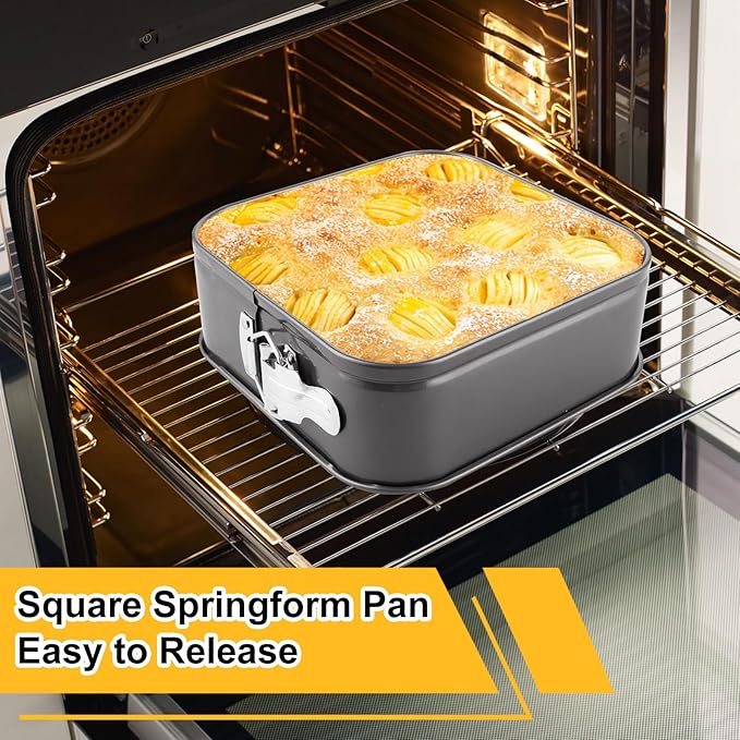3Pcs Springform Pan, Square Cake Pan Nonstick Cheesecake Pans, Bakeware with Removable Base, Nonstick Leakproof (8, 8.5, 9.5 Inch)