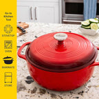 Lodge 6 Quart Enameled Cast Iron Dutch Oven with Lid – Dual Handles – Oven Safe up to 500° F or on Stovetop - Use to Marinate, Cook, Bake, Refrigerate and Serve – Island Spice Red