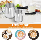 Set of 2 Milk Warmer Pot, 11.83 oz/30.43 oz Turkish Coffee Pot, Stainless Steel Butter Warmer with Pouring Spout, Butter Warmer Pot for Making Coffee, Butter, Milk and Chocolate