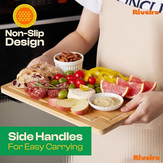 Riveira Bamboo Cutting Boards Versatile and Durable Set: 3 Comfortable Kitchen Boards