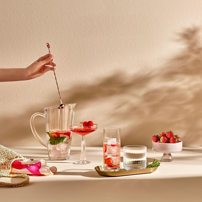 NUDE Whiskey Glasses Set of 6 DOF – 10.75 oz Premium Lead-Free Crystal Old Fashioned Rocks Glasses for Whisky, Scotch & Bourbon – Etched Linear Pattern, Dishwasher Safe Barware