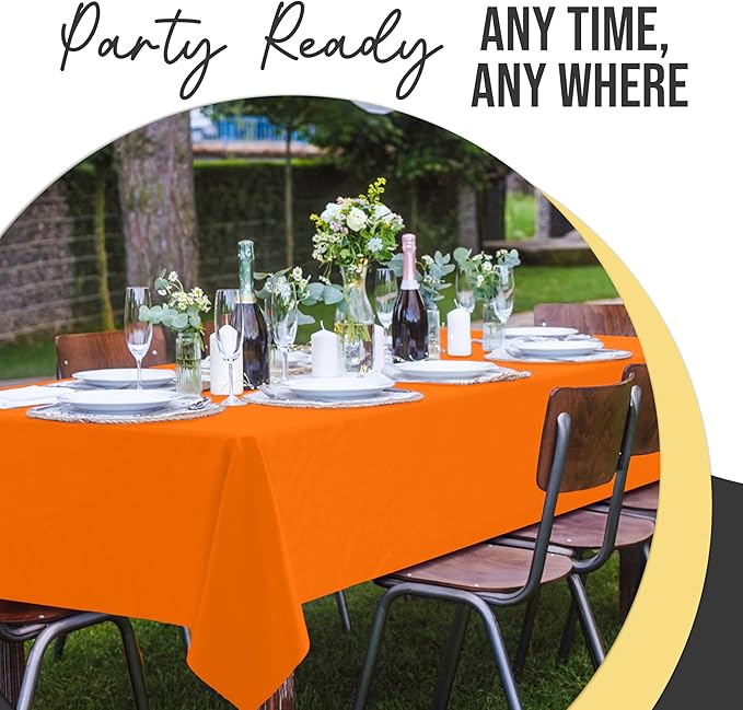Exquisite 66% Thicker Premium Plastic Table Cloth Rectangle Table Cover 0.5 Mil 6 Pack Orange Table Cloth 54 Inch x 108 Inch Disposable Tablecloth Won't Tear Easily Like Cheap Thin Brands
