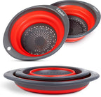 "Balevi Collapsible Strainers for Kitchen - Collapsible Colander Set of 2 Made of Silicone - Collapsible Strainer with Little Pegs to Keep Food Elevated - Red "