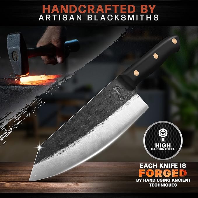 Kitchen perfection Handmade Chefs Carving Knife For Meat Cutting- Extremely Sharp Cooking Knife 8 Inch -Hand Sharpen Best Gift For Men - High Carbon Steel w/Leather Sheath
