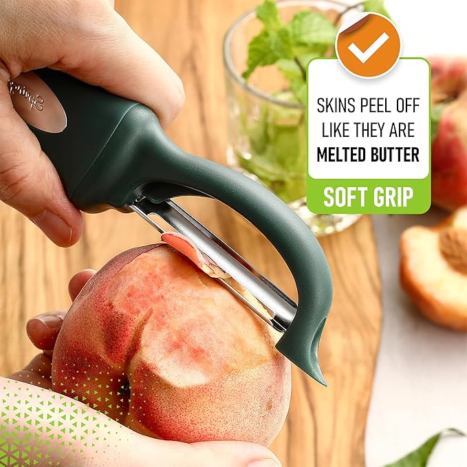 Spring Chef Professional Swivel Vegetable Peeler for Kitchen, Stainless Steel Potato Peeler with Comfortable Handle, Great for Apple, Veggie, Carrot, Cucumber - Dishwasher Safe - Pine Green